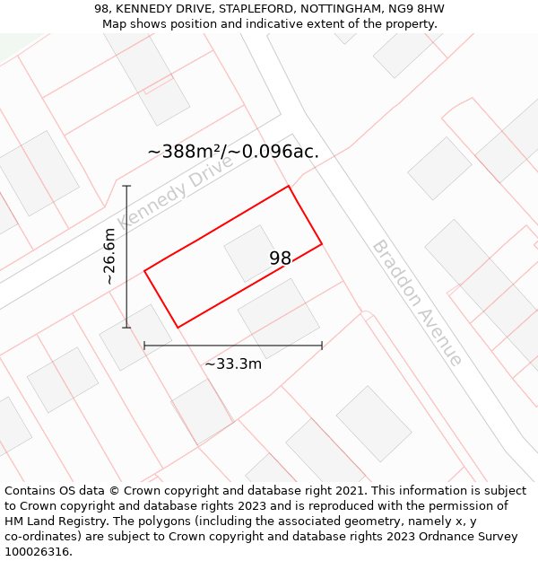 98, KENNEDY DRIVE, STAPLEFORD, NOTTINGHAM, NG9 8HW: Plot and title map