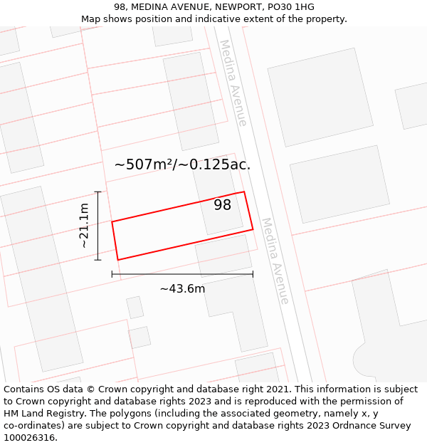 98, MEDINA AVENUE, NEWPORT, PO30 1HG: Plot and title map