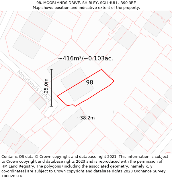 98, MOORLANDS DRIVE, SHIRLEY, SOLIHULL, B90 3RE: Plot and title map