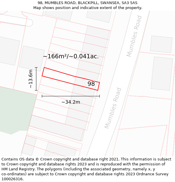 98, MUMBLES ROAD, BLACKPILL, SWANSEA, SA3 5AS: Plot and title map