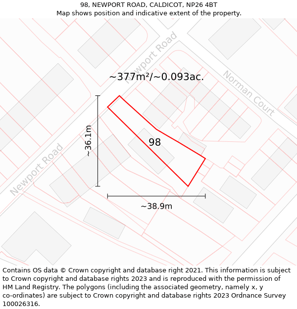 98, NEWPORT ROAD, CALDICOT, NP26 4BT: Plot and title map