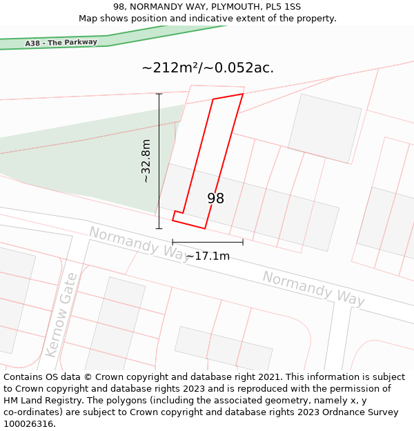 98, NORMANDY WAY, PLYMOUTH, PL5 1SS: Plot and title map