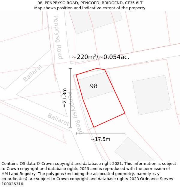 98, PENPRYSG ROAD, PENCOED, BRIDGEND, CF35 6LT: Plot and title map