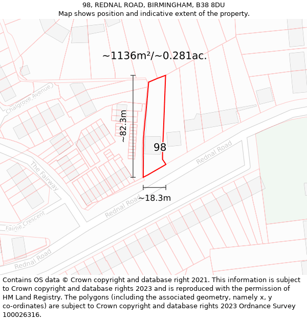 98, REDNAL ROAD, BIRMINGHAM, B38 8DU: Plot and title map