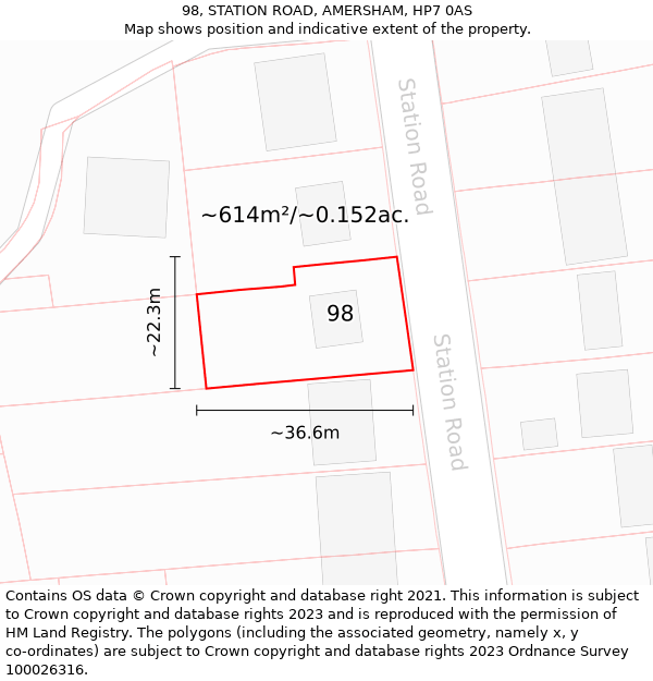 98, STATION ROAD, AMERSHAM, HP7 0AS: Plot and title map