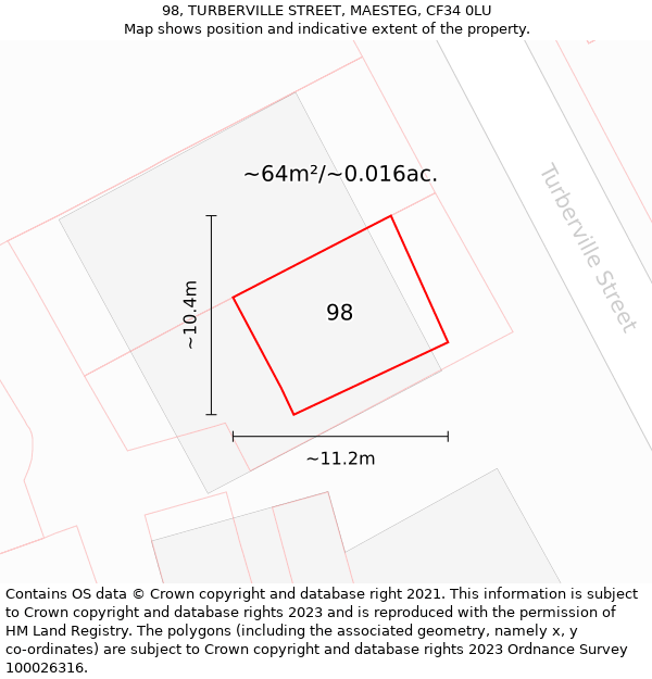 98, TURBERVILLE STREET, MAESTEG, CF34 0LU: Plot and title map