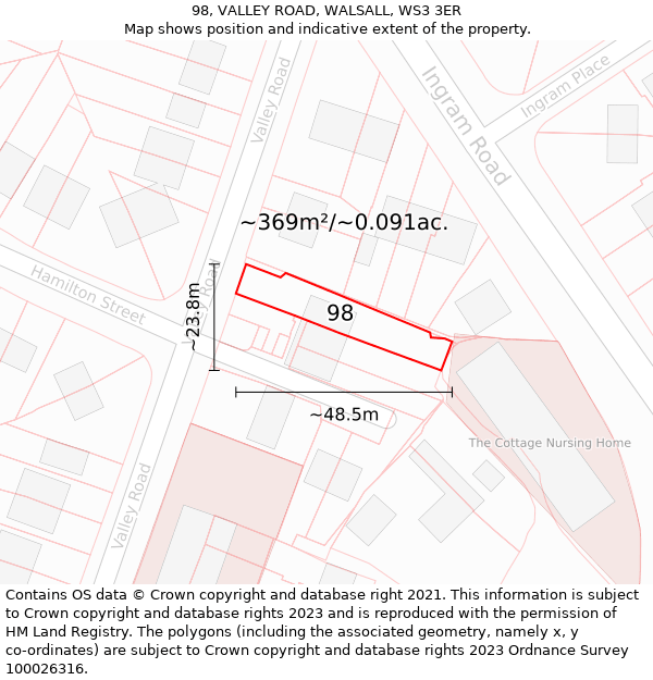98, VALLEY ROAD, WALSALL, WS3 3ER: Plot and title map