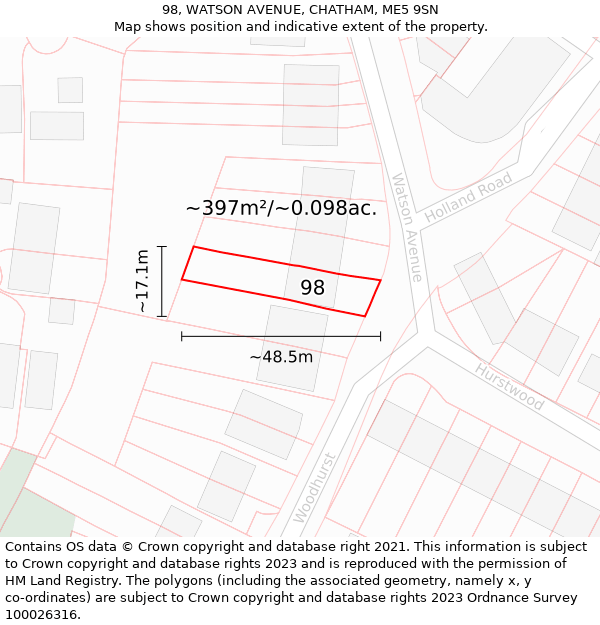 98, WATSON AVENUE, CHATHAM, ME5 9SN: Plot and title map