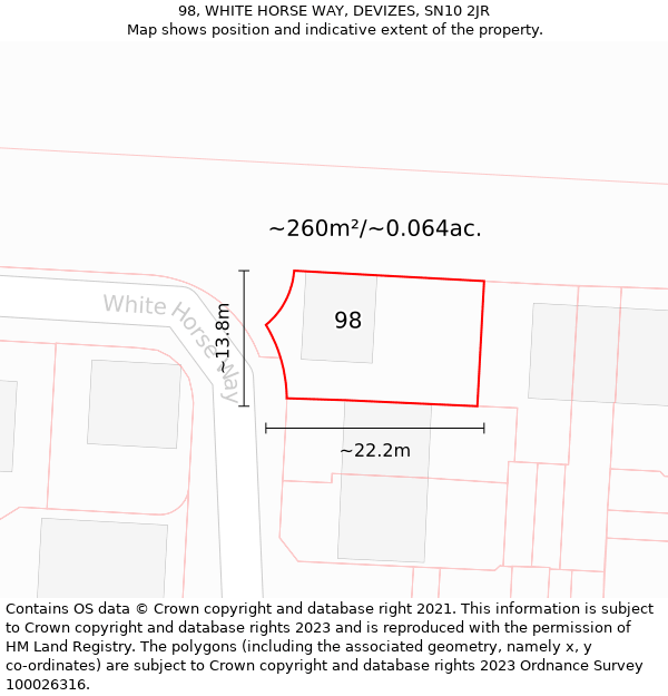 98, WHITE HORSE WAY, DEVIZES, SN10 2JR: Plot and title map