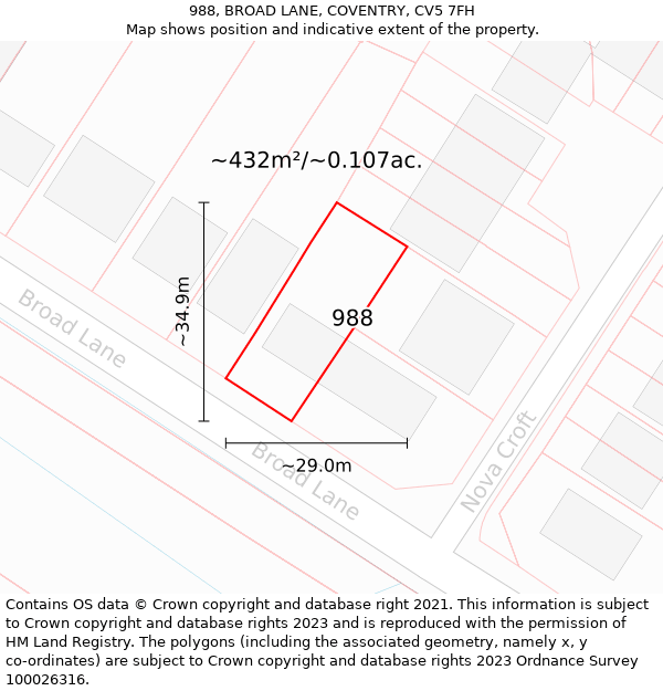 988, BROAD LANE, COVENTRY, CV5 7FH: Plot and title map