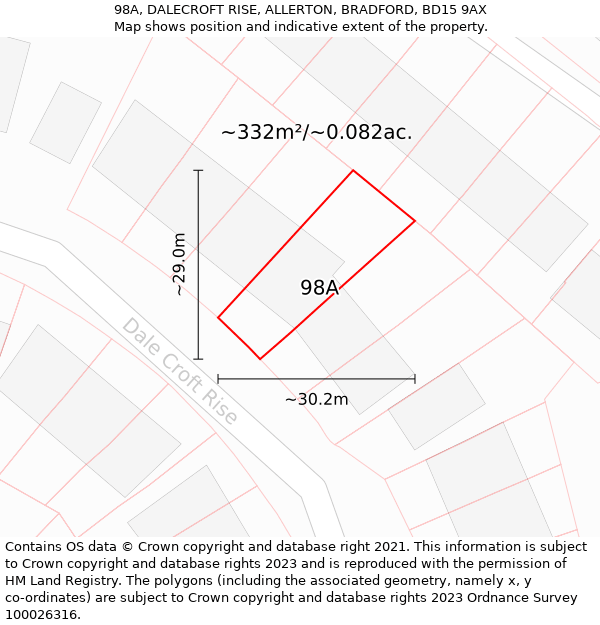 98A, DALECROFT RISE, ALLERTON, BRADFORD, BD15 9AX: Plot and title map