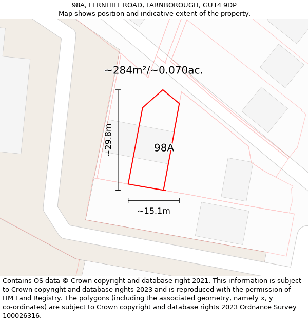 98A, FERNHILL ROAD, FARNBOROUGH, GU14 9DP: Plot and title map