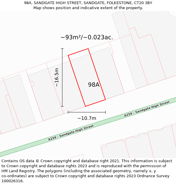 98A, SANDGATE HIGH STREET, SANDGATE, FOLKESTONE, CT20 3BY: Plot and title map