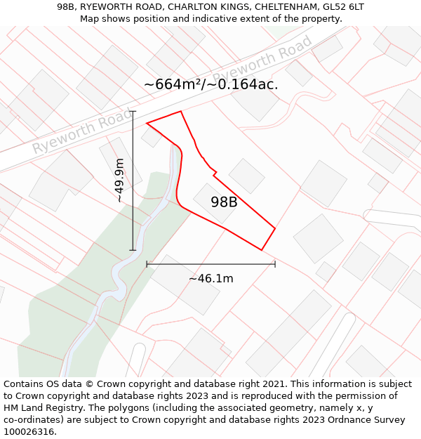 98B, RYEWORTH ROAD, CHARLTON KINGS, CHELTENHAM, GL52 6LT: Plot and title map