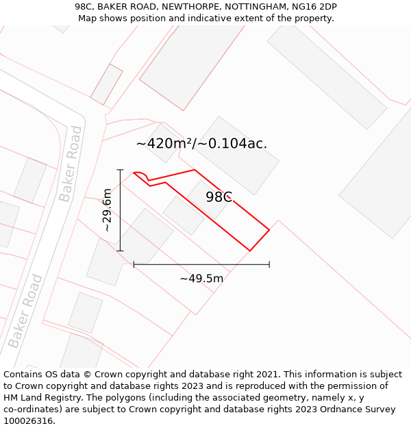 98C, BAKER ROAD, NEWTHORPE, NOTTINGHAM, NG16 2DP: Plot and title map