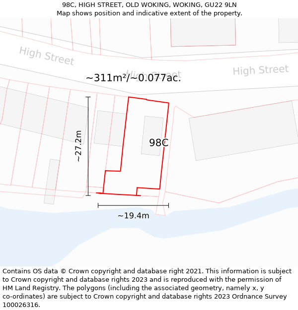 98C, HIGH STREET, OLD WOKING, WOKING, GU22 9LN: Plot and title map