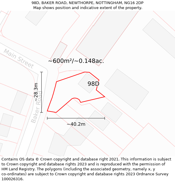 98D, BAKER ROAD, NEWTHORPE, NOTTINGHAM, NG16 2DP: Plot and title map