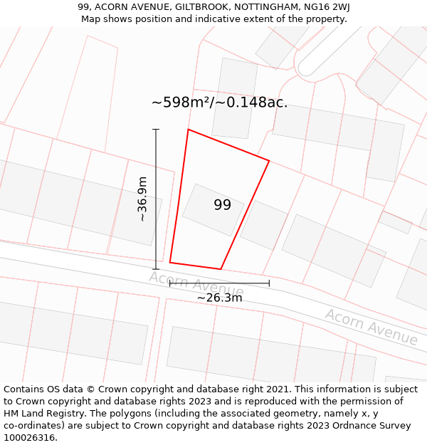 99, ACORN AVENUE, GILTBROOK, NOTTINGHAM, NG16 2WJ: Plot and title map