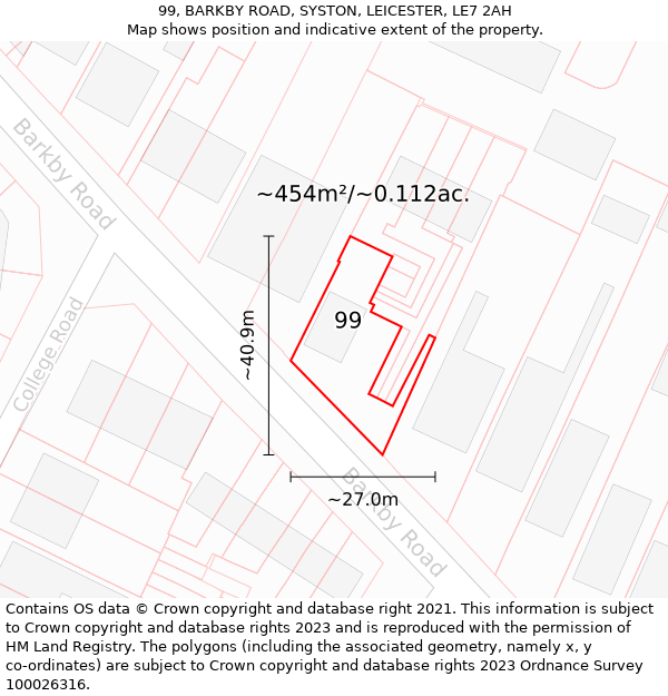 99, BARKBY ROAD, SYSTON, LEICESTER, LE7 2AH: Plot and title map