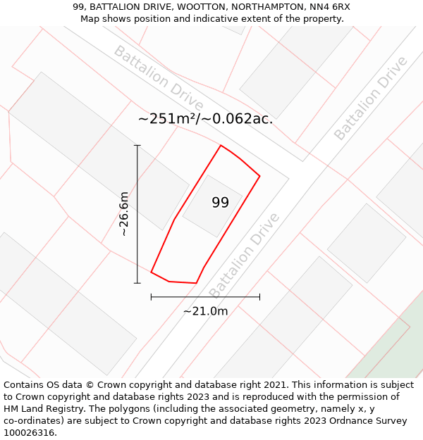 99, BATTALION DRIVE, WOOTTON, NORTHAMPTON, NN4 6RX: Plot and title map