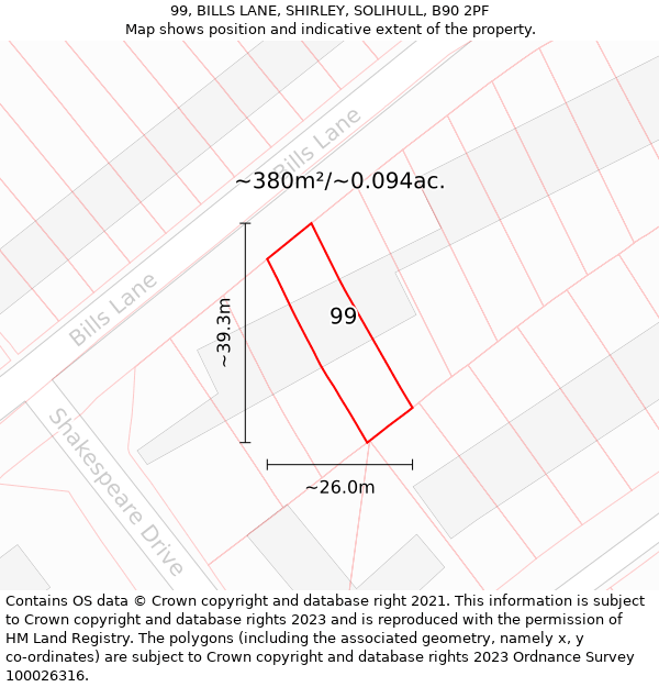 99, BILLS LANE, SHIRLEY, SOLIHULL, B90 2PF: Plot and title map