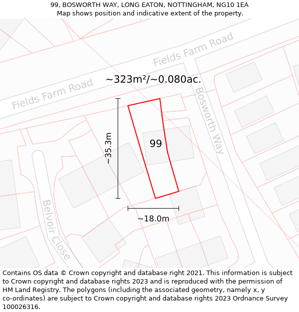 99, BOSWORTH WAY, LONG EATON, NOTTINGHAM, NG10 1EA: Plot and title map