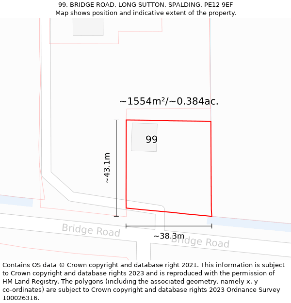 99, BRIDGE ROAD, LONG SUTTON, SPALDING, PE12 9EF: Plot and title map