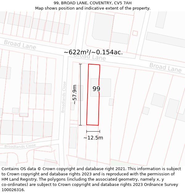 99, BROAD LANE, COVENTRY, CV5 7AH: Plot and title map