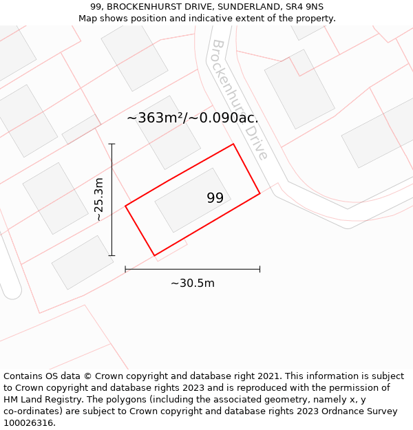 99, BROCKENHURST DRIVE, SUNDERLAND, SR4 9NS: Plot and title map