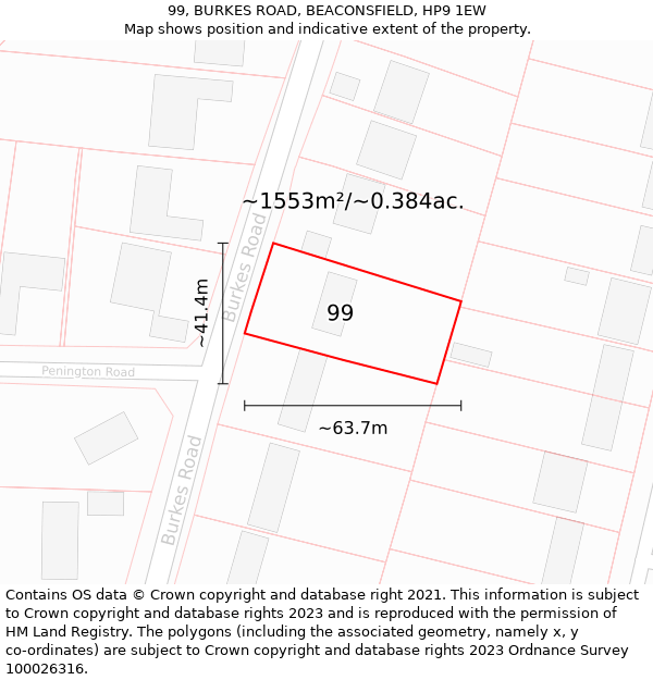 99, BURKES ROAD, BEACONSFIELD, HP9 1EW: Plot and title map