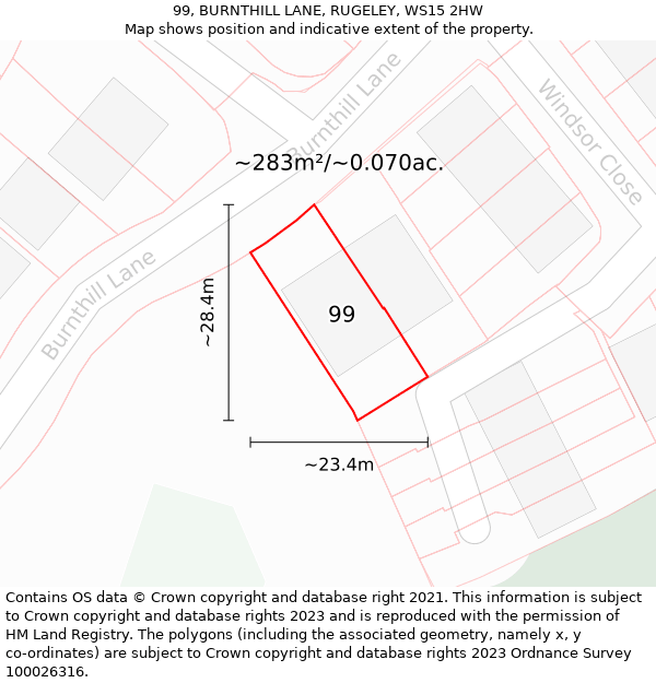 99, BURNTHILL LANE, RUGELEY, WS15 2HW: Plot and title map