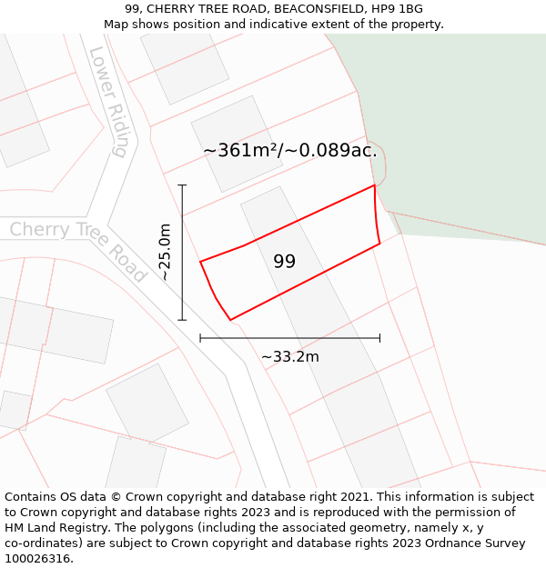 99, CHERRY TREE ROAD, BEACONSFIELD, HP9 1BG: Plot and title map