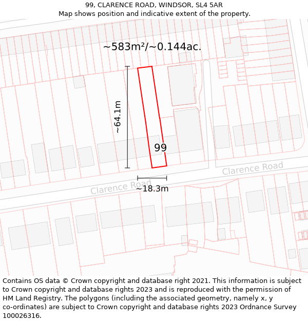 99, CLARENCE ROAD, WINDSOR, SL4 5AR: Plot and title map