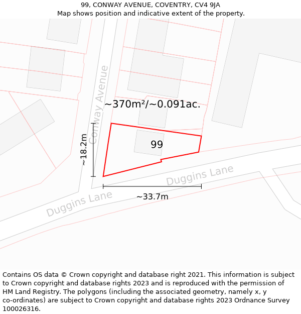 99, CONWAY AVENUE, COVENTRY, CV4 9JA: Plot and title map