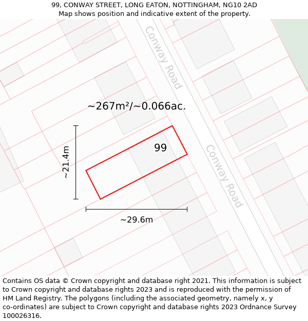 99, CONWAY STREET, LONG EATON, NOTTINGHAM, NG10 2AD: Plot and title map