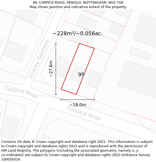 99, COPPICE ROAD, ARNOLD, NOTTINGHAM, NG5 7GE: Plot and title map