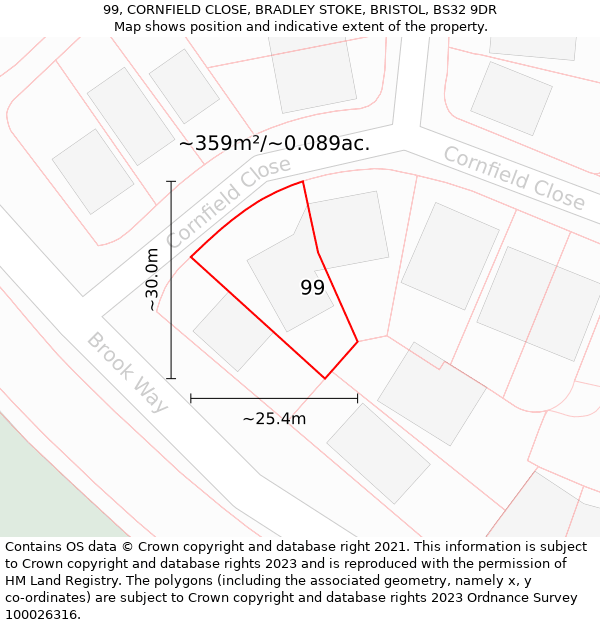 99, CORNFIELD CLOSE, BRADLEY STOKE, BRISTOL, BS32 9DR: Plot and title map