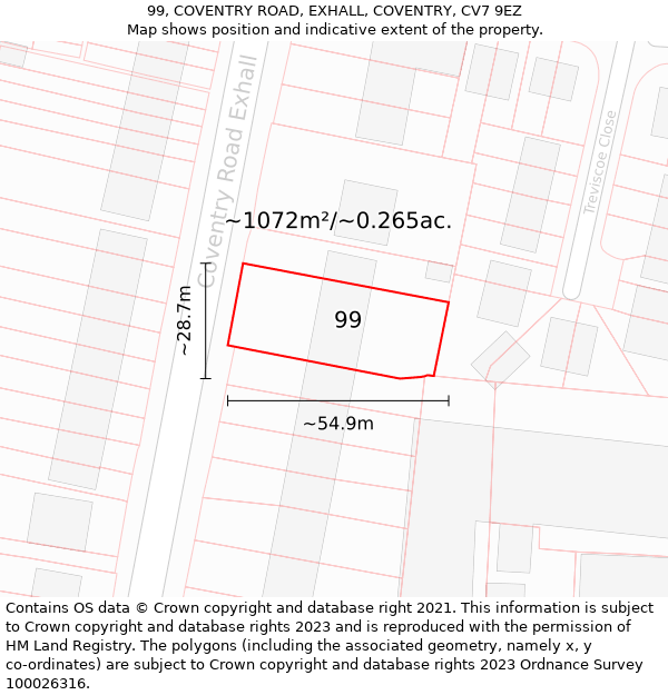 99, COVENTRY ROAD, EXHALL, COVENTRY, CV7 9EZ: Plot and title map