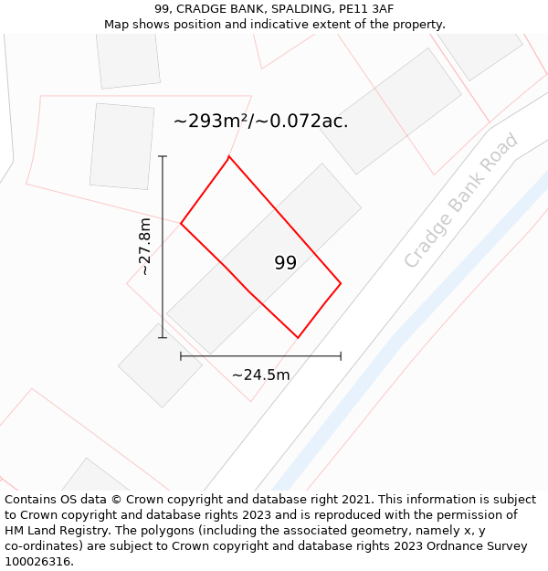 99, CRADGE BANK, SPALDING, PE11 3AF: Plot and title map