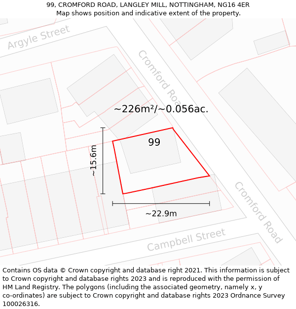 99, CROMFORD ROAD, LANGLEY MILL, NOTTINGHAM, NG16 4ER: Plot and title map