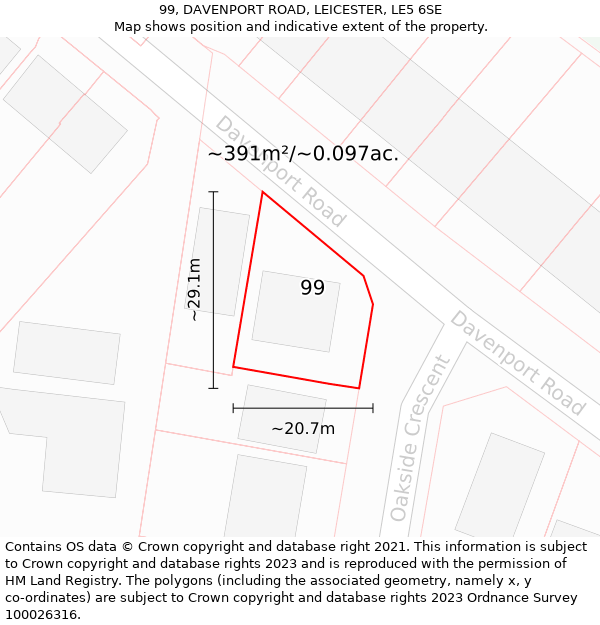 99, DAVENPORT ROAD, LEICESTER, LE5 6SE: Plot and title map