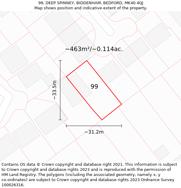 99, DEEP SPINNEY, BIDDENHAM, BEDFORD, MK40 4QJ: Plot and title map