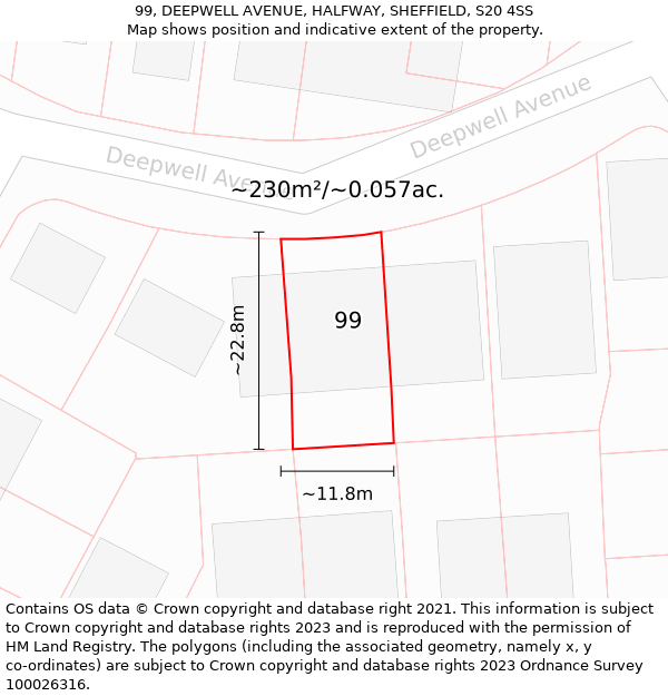 99, DEEPWELL AVENUE, HALFWAY, SHEFFIELD, S20 4SS: Plot and title map