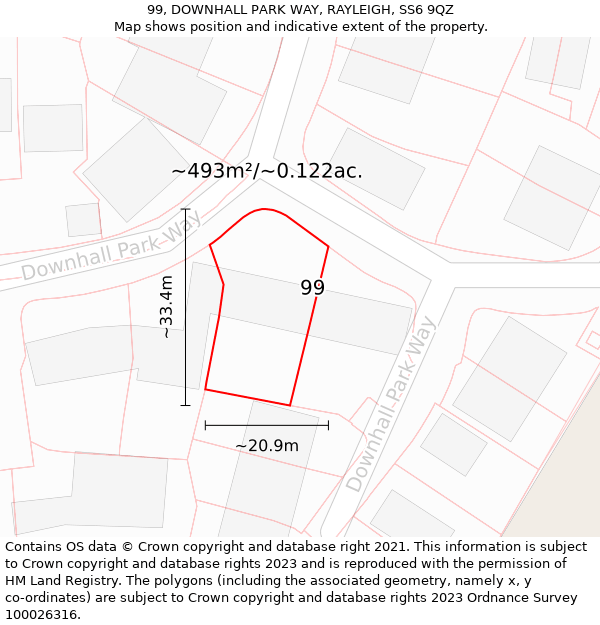 99, DOWNHALL PARK WAY, RAYLEIGH, SS6 9QZ: Plot and title map