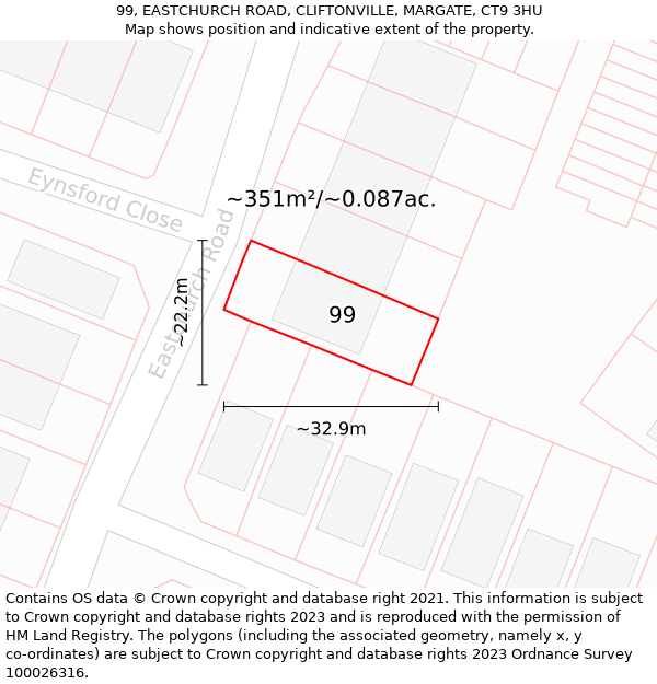 99, EASTCHURCH ROAD, CLIFTONVILLE, MARGATE, CT9 3HU: Plot and title map