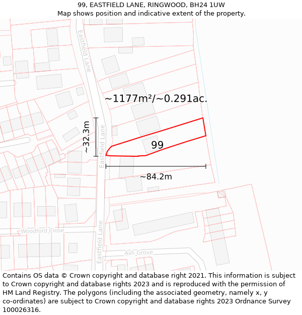 99, EASTFIELD LANE, RINGWOOD, BH24 1UW: Plot and title map