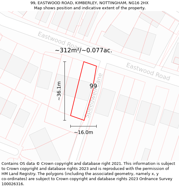 99, EASTWOOD ROAD, KIMBERLEY, NOTTINGHAM, NG16 2HX: Plot and title map