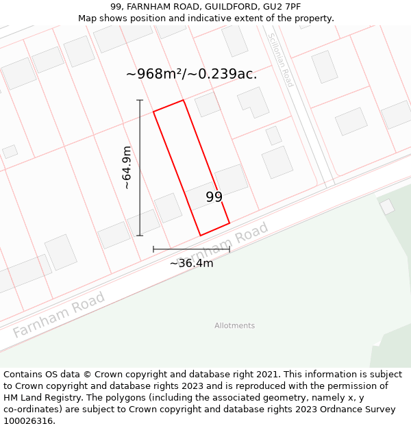 99, FARNHAM ROAD, GUILDFORD, GU2 7PF: Plot and title map