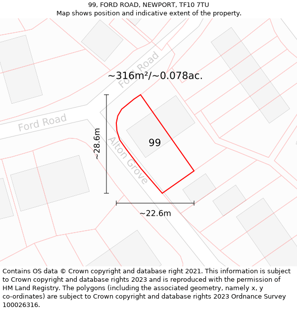 99, FORD ROAD, NEWPORT, TF10 7TU: Plot and title map
