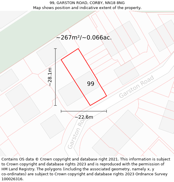 99, GARSTON ROAD, CORBY, NN18 8NG: Plot and title map